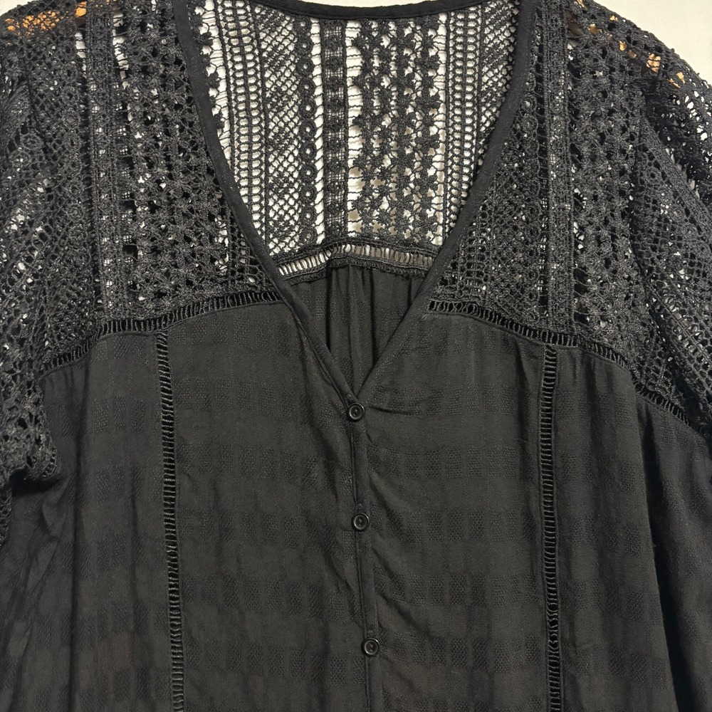 Bell Sleeve Blouse Black Crochet Lace Boho Peasant Festival Date Casual Hippie L - Picture 5 of 7